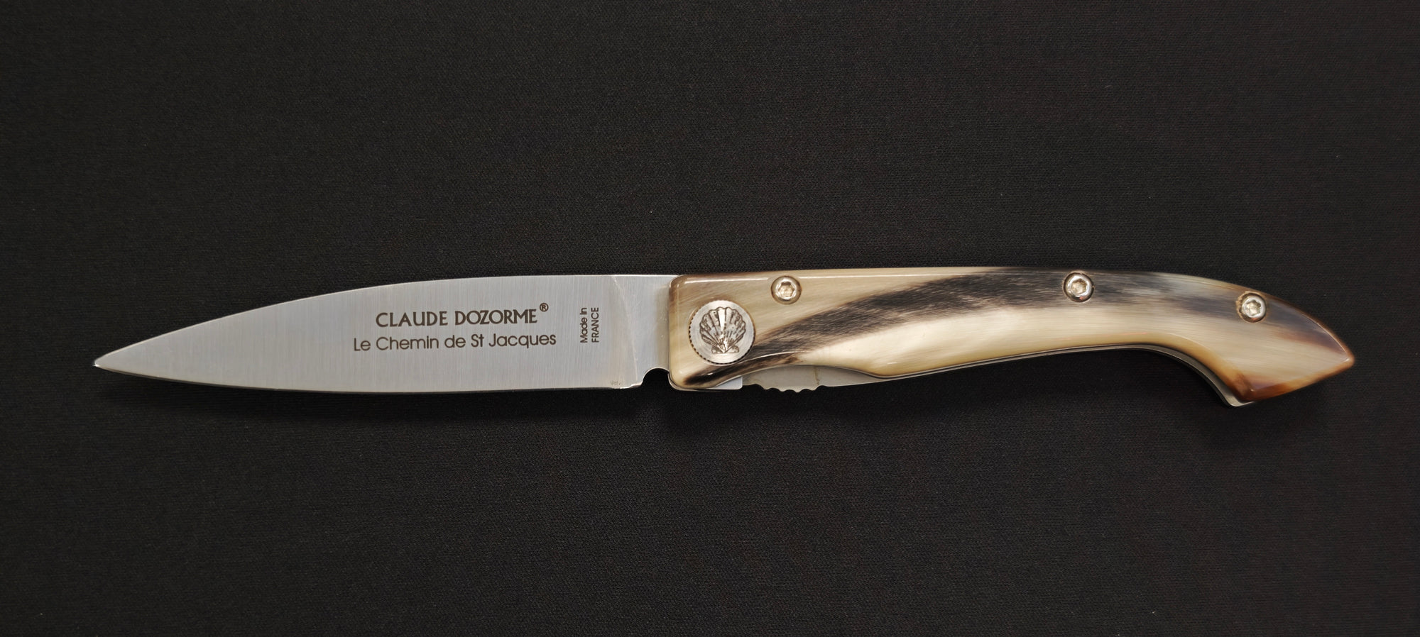 Couteau de poche Claude Dozorme Compostelle "Route Du Puy" manche corne claire 12,5cm