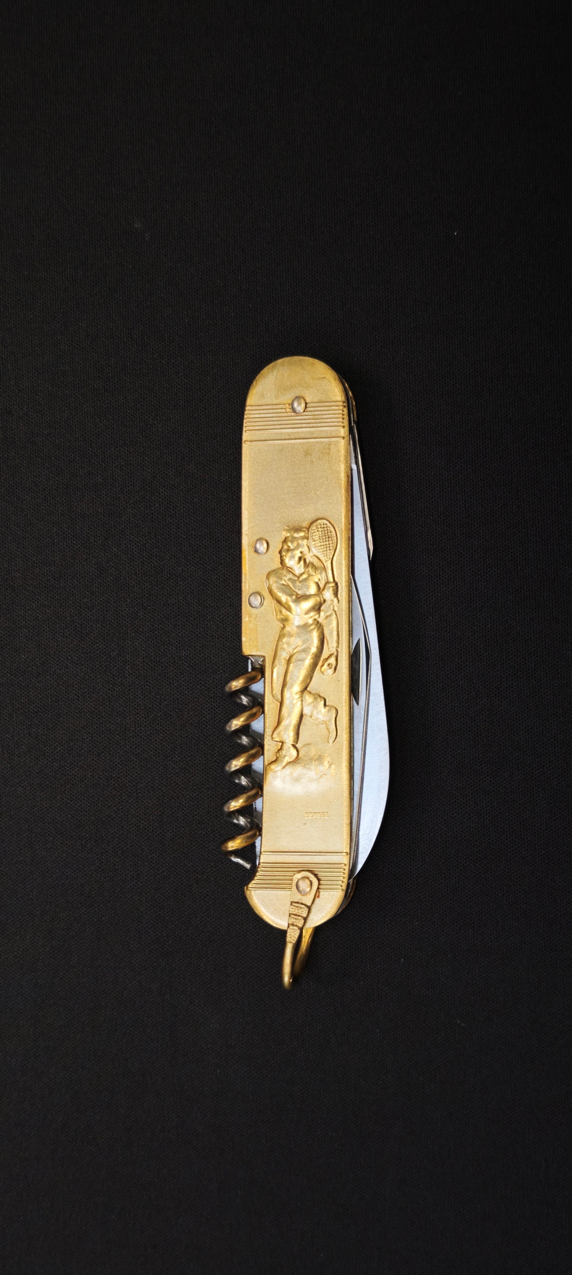 COUPERIER COURSOLLE 1176 – Couteau pliant artisanal - 6 fonctions, manche laiton - Version Sport (Tennis/Scout)