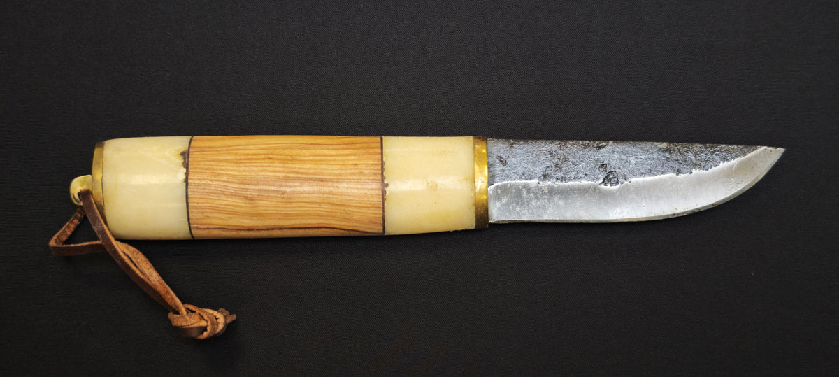 Couteau fixe outdoor bois naturel et os