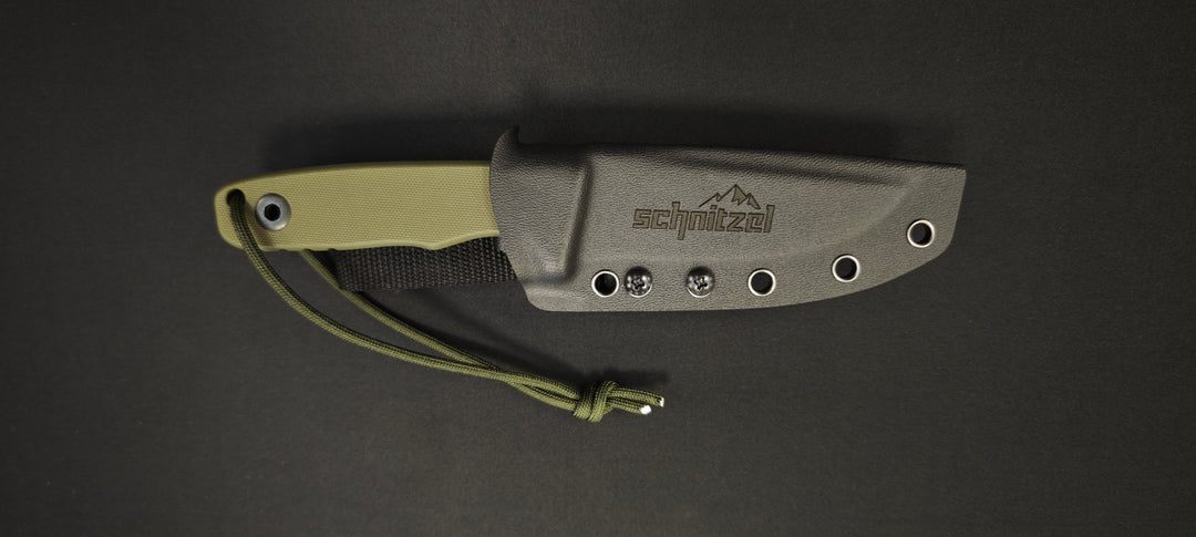 Schnitzel TRI OD : Couteau outdoor/buschcraft – Manche G10 kaki