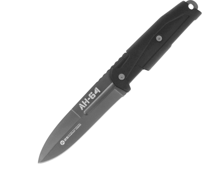 Couteau K25 RK 32392 AH-64 – manche caoutchouc noir – lame titane – acier 7Cr17Mov