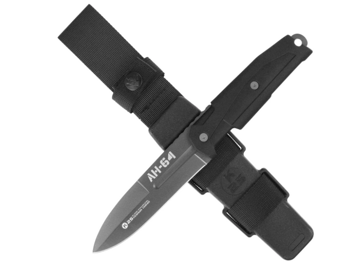 Couteau K25 RK 32392 AH-64 – manche caoutchouc noir – lame titane – acier 7Cr17Mov