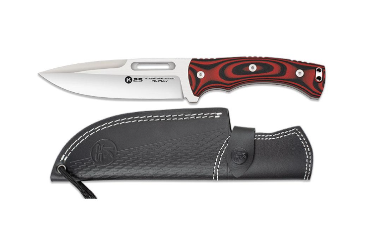 Couteau K25 tactique G10 rouge noir lame fixe – Réf. 32684