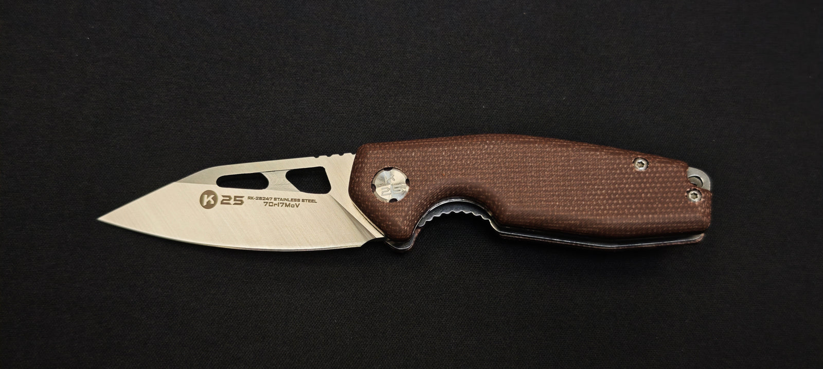 K25 25247 Couteau pliant micarta caramel lame 6,5 cm