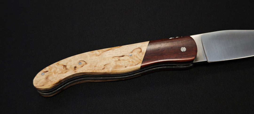 Couteau de Chasse Laguiole par le Fidèle Manche bouleau/Mitre cocobolo – Lame Acier Inoxydable