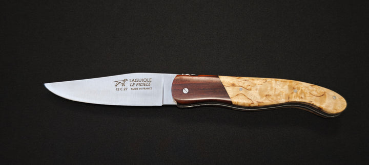 Couteau de Chasse Laguiole par le Fidèle Manche bouleau/Mitre cocobolo – Lame Acier Inoxydable