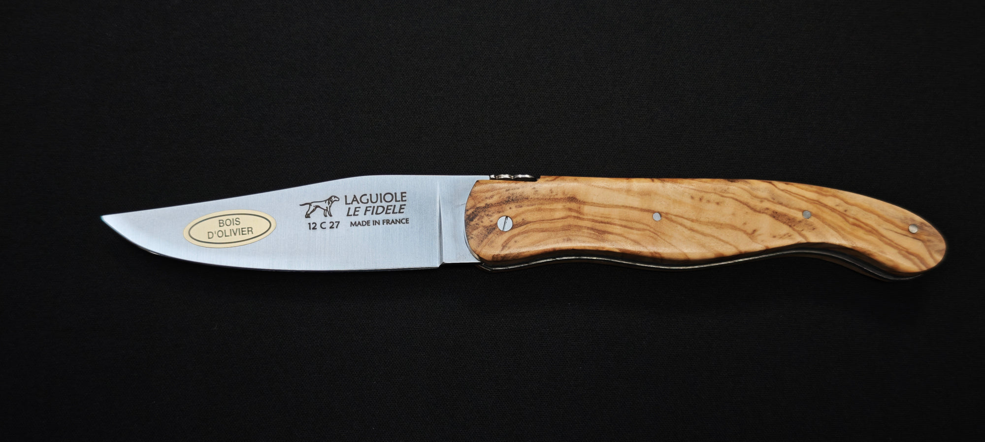 Couteau de Chasse pliant Laguiole en bois d'olivier – Lame Acier Inoxydable