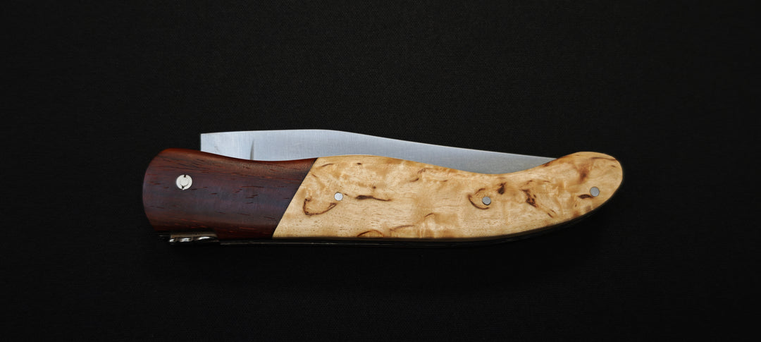 Couteau de Chasse Laguiole par le Fidèle Manche bouleau/Mitre cocobolo – Lame Acier Inoxydable