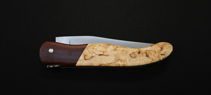 Couteau de Chasse Laguiole par le Fidèle Manche bouleau/Mitre cocobolo – Lame Acier Inoxydable