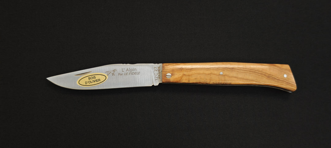 L'Alpin par Le Fidèle –  Couteau de poche pliant - Manche Bois d’Olivier Réf. ALPLOL