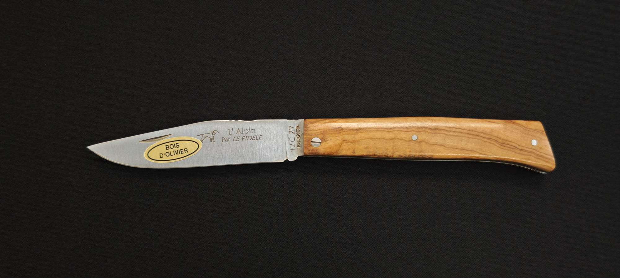 L'Alpin par Le Fidèle –  Couteau de poche pliant - Manche Bois d’Olivier Réf. ALPLOL