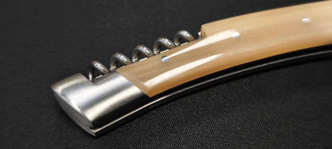 Couteau pliant Le Thiers par le Fidèle - Manche en pointe de corne véritable avec tire bouchon