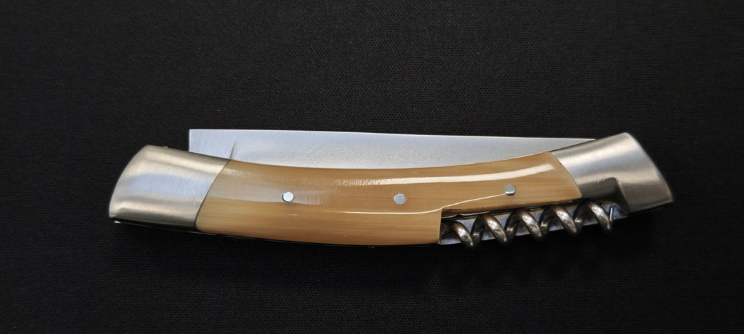 Couteau pliant Le Thiers par le Fidèle - Manche en pointe de corne véritable avec tire bouchon