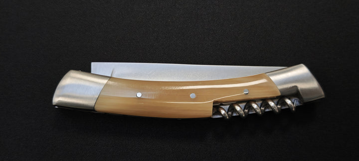 Couteau pliant Le Thiers par le Fidèle - Manche en pointe de corne véritable avec tire bouchon