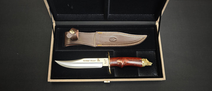 Muela Wildboar 16R Couteau de chasse manche bois avec tête de sanglier + coffret