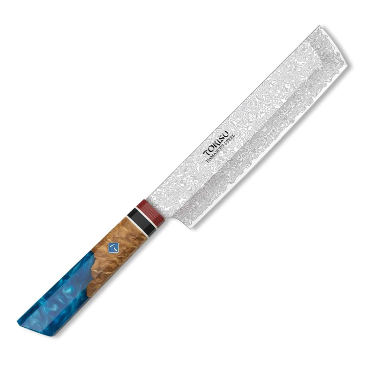 Tokisu 17458 Couteau Nakiri Tokisu Damas 18 cm – lame 67 couches, manche Staypak bleu/marron