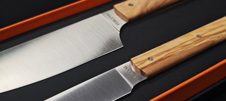 Perceval - Set de 2 couteaux - Couteau demi chef "éminceur" 15cm - office 10cm - Manche olivier | 947