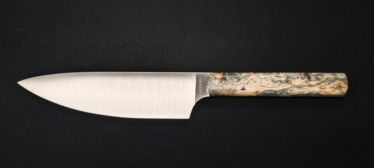 Perceval - Couteau demi chef "éminceur" 15cm - manche loupe de bouleau noir stabilisé | 947