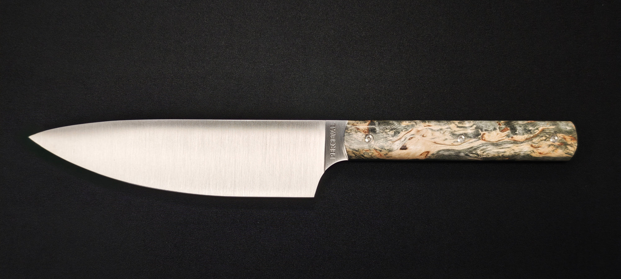 Perceval - Couteau demi chef "éminceur" 15cm - manche loupe de bouleau noir stabilisé | 947
