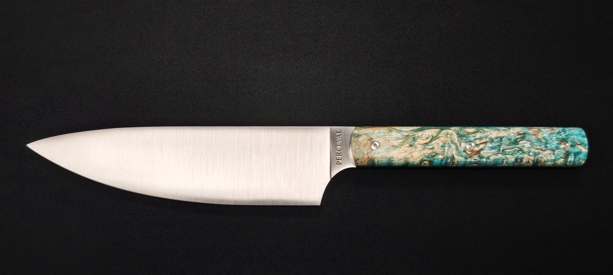 Perceval - Couteau demi chef "éminceur" 15cm - manche loupe de bouleau stabilisé | 947