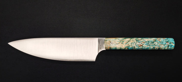 Perceval - Couteau demi chef "éminceur" 15cm - manche loupe de bouleau stabilisé | 947