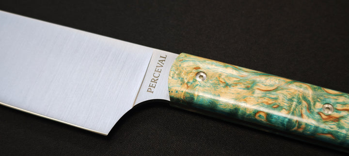 Perceval - Couteau demi chef "éminceur" 15cm - manche loupe de bouleau stabilisé | 947