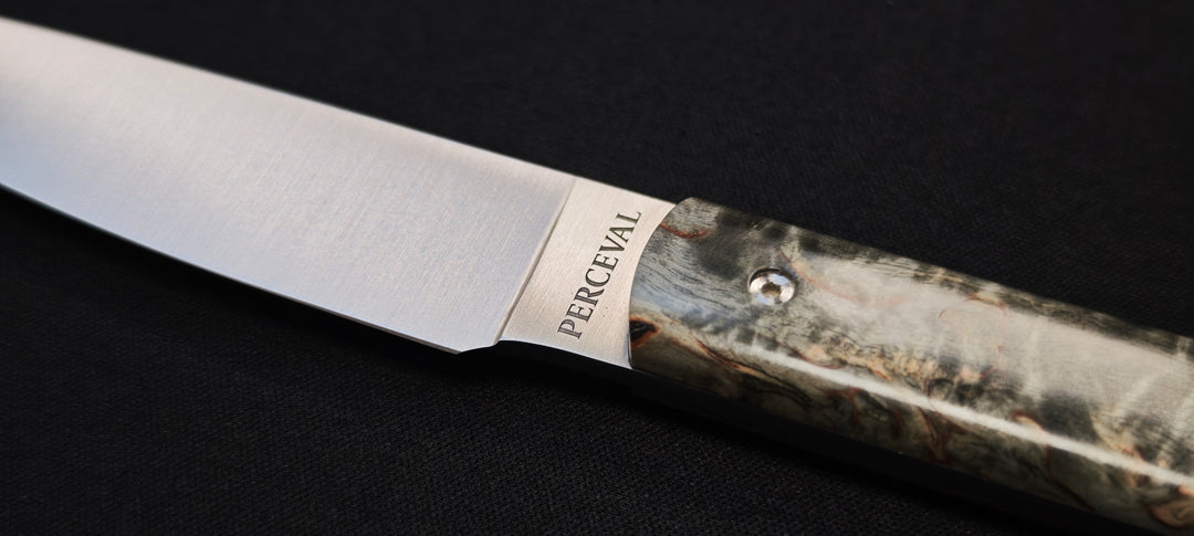 Perceval - Couteau d'office 10cm - manche loupe de bouleau noir stabilisé | 947