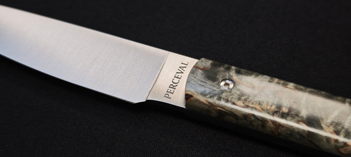 Perceval - Couteau d'office 10cm - manche loupe de bouleau noir stabilisé | 947