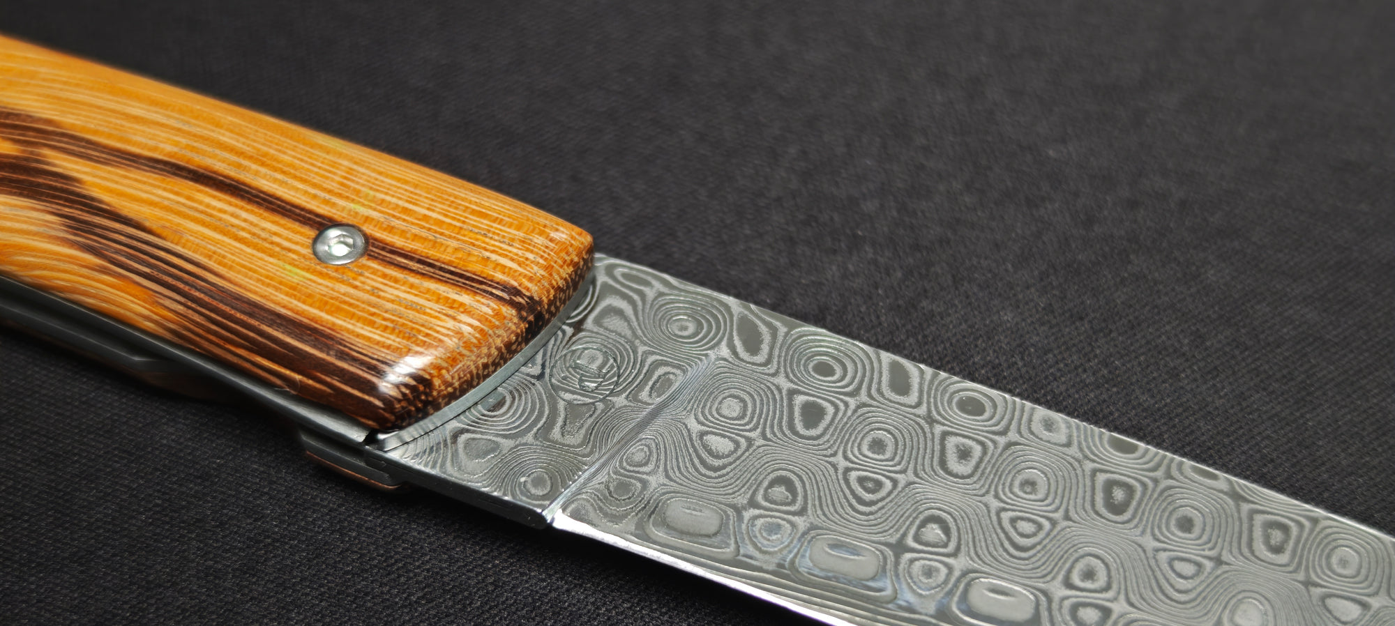 Gros plan sur le manche en Bois de Serpent naturel.