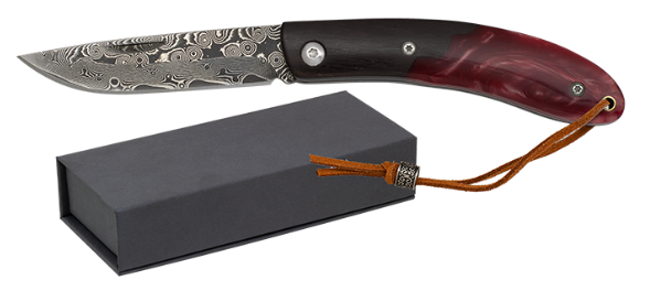 Albainox 18997 Couteau pliant - manche bois noir & résine rouge