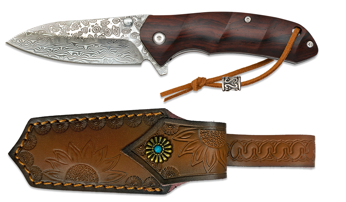 Albainox , Couteau de poche manche en bois et lame damas - Coutellerie Marcin