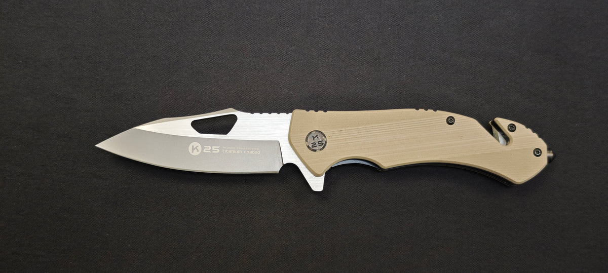 Couteau pliant K25 G10 coyote lame 8,7 cm – Réf. 25001