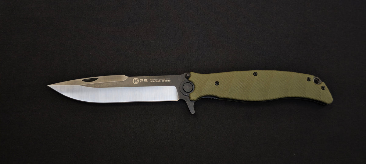 K25 25015 Couteau pliant G10 vert lame 13 cm