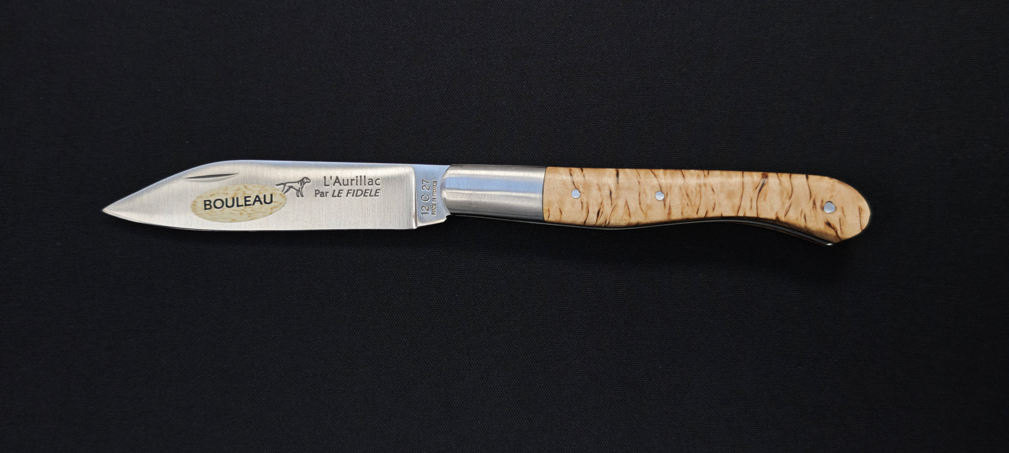 L'Aurillac par le Fidèle - Couteau pliant de poche manche en bois de bouleau - Ref : AUBL