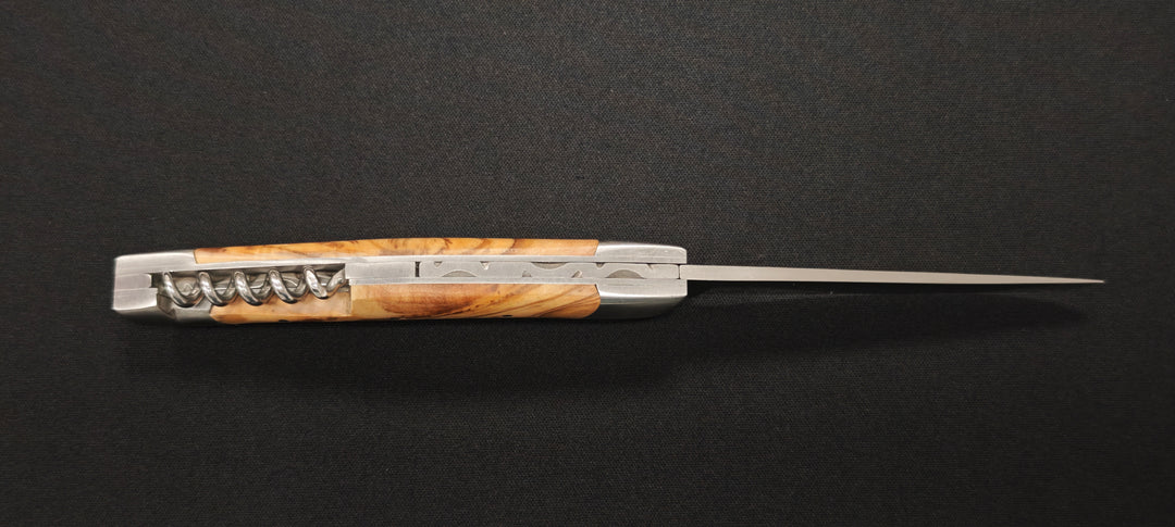 Couteau pliant Le Thiers par le Fidèle - Manche en bois d'olivier avec tire bouchon