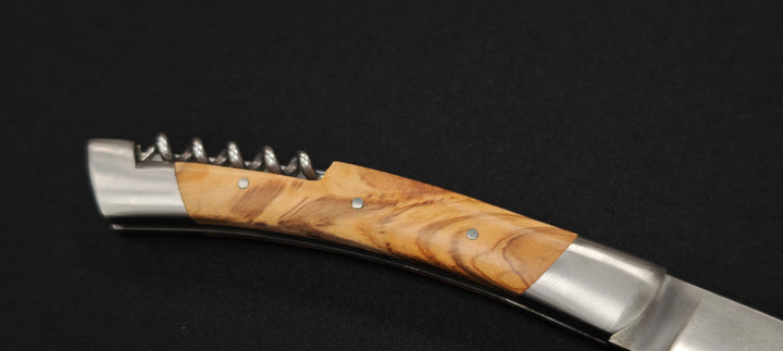 Couteau pliant Le Thiers par le Fidèle - Manche en bois d'olivier avec tire bouchon