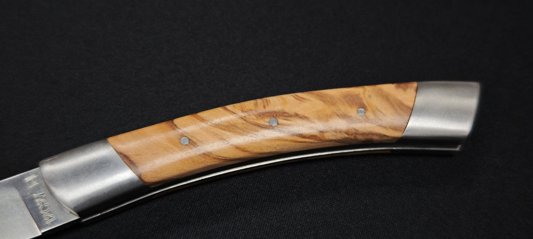 Couteau pliant Le Thiers par le Fidèle - Manche en bois d'olivier avec tire bouchon
