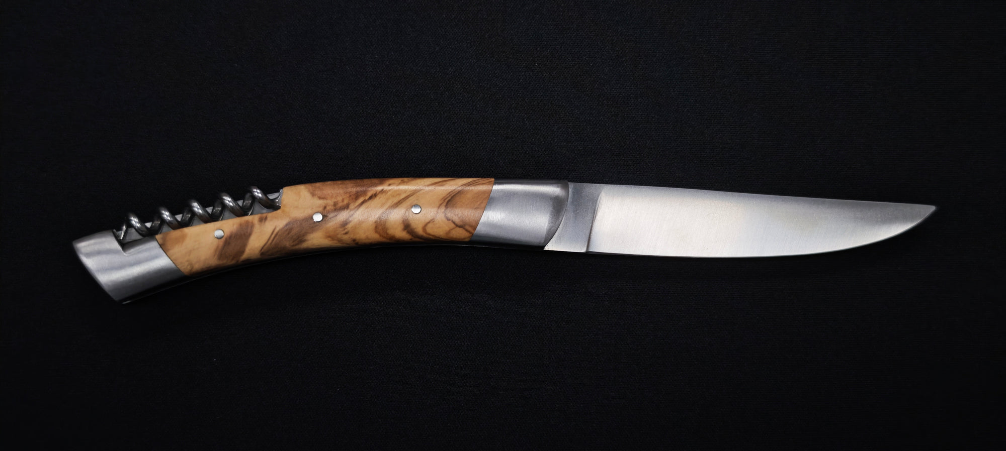 Couteau pliant Le Thiers par le Fidèle - Manche en bois d'olivier avec tire bouchon