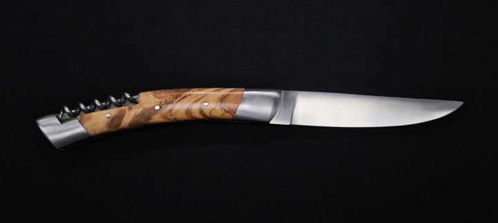 Couteau pliant Le Thiers par le Fidèle - Manche en bois d'olivier avec tire bouchon
