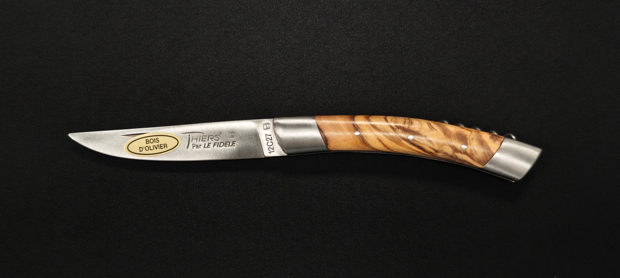 Couteau pliant Le Thiers par le Fidèle - Manche en bois d'olivier avec tire bouchon