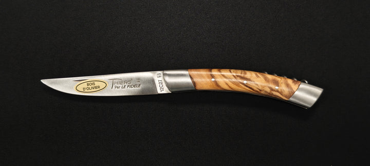 Couteau pliant Le Thiers par le Fidèle - Manche en bois d'olivier avec tire bouchon