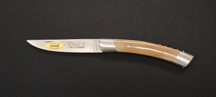 Couteau pliant Le Thiers par le Fidèle - Manche en pointe de corne véritable avec tire bouchon