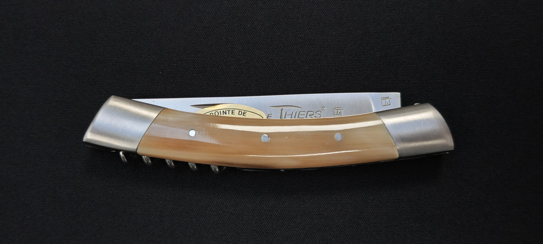 Couteau pliant Le Thiers par le Fidèle - Manche en pointe de corne véritable avec tire bouchon
