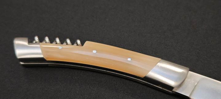 Couteau pliant Le Thiers par le Fidèle - Manche en pointe de corne véritable avec tire bouchon