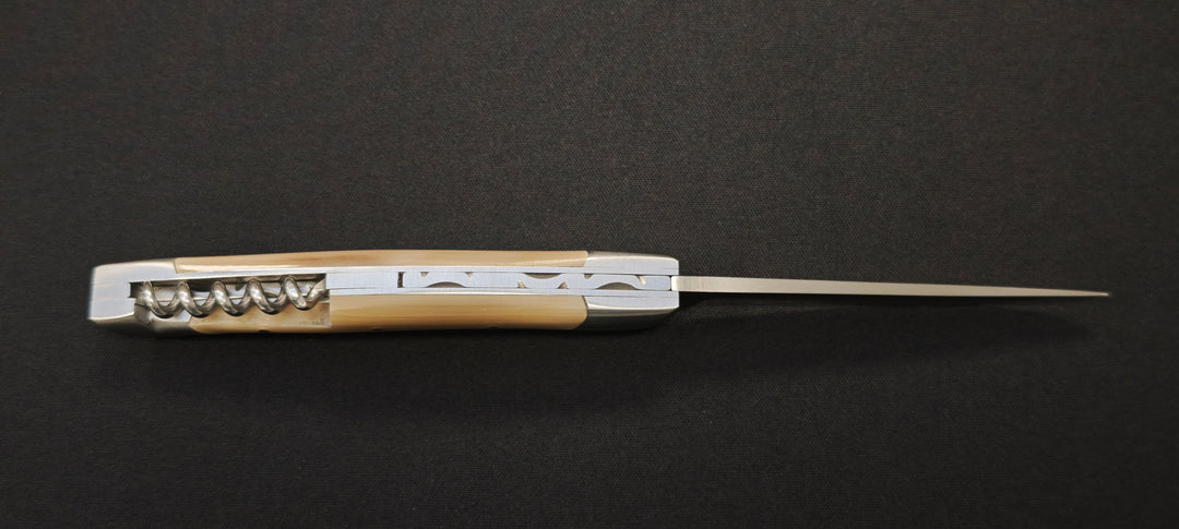 Couteau pliant Le Thiers par le Fidèle - Manche en pointe de corne véritable avec tire bouchon