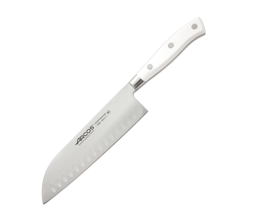 Arcos Couteau Santoku Riviera Blanc 18cm – Lame Forgée NITRUM® & Manche Bactiproof
