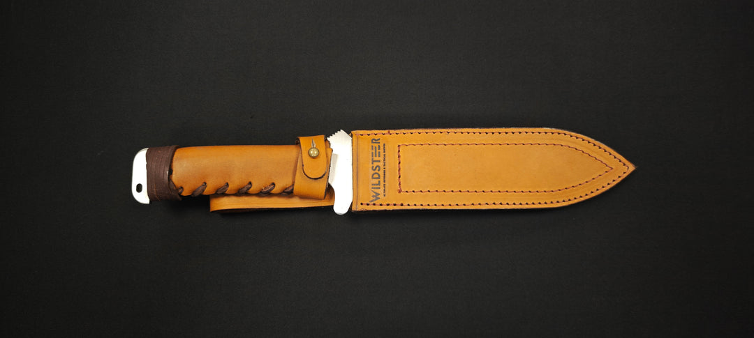 Wildsteer TX‑H – Couteau à lame fixe - Manche Cuir Gold & Étui Cuir