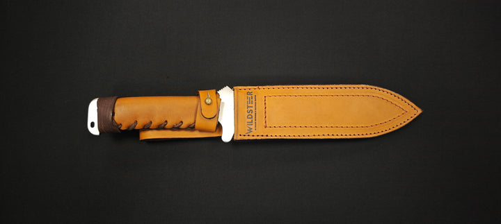 Wildsteer TX‑H – Couteau à lame fixe - Manche Cuir Gold & Étui Cuir