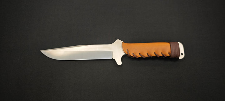 Wildsteer TX‑H – Couteau à lame fixe - Manche Cuir Gold & Étui Cuir