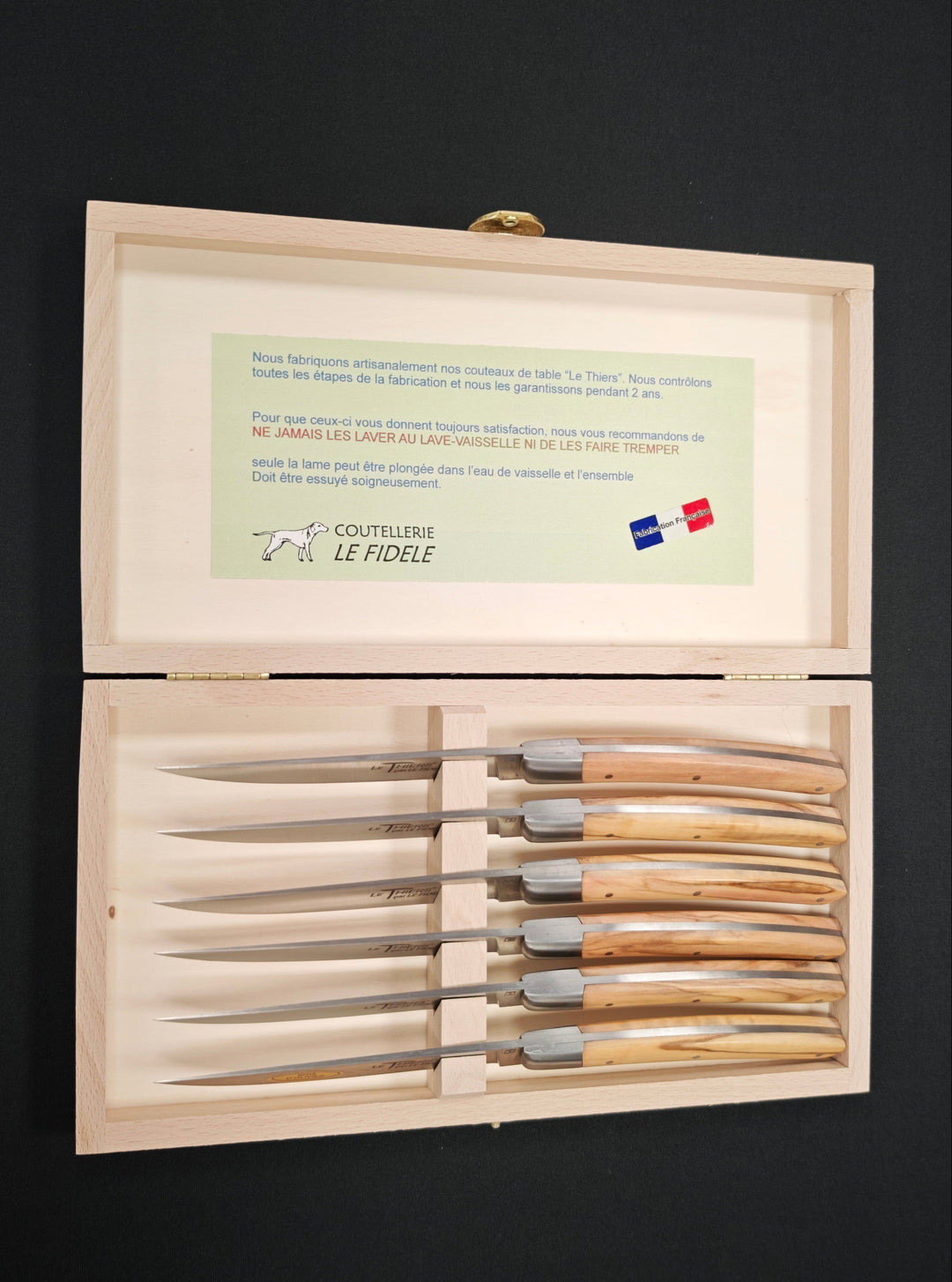 Couteaux à steak Le Thiers par Le Fidèle – Manche Olivier - 6 pièces
